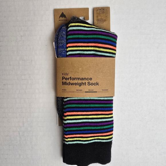 Burton Kids Sz M/L (2-4) Performance Midweight Merino Wool Socks Mini Stripe - Picture 1 of 4